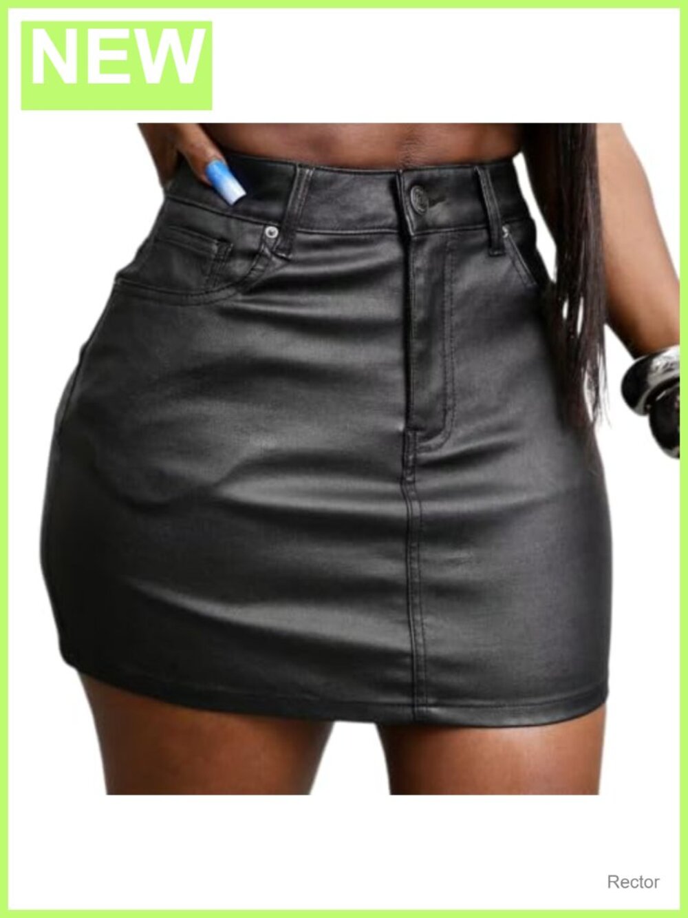 Faux Leather Bodycon Mini Skirt Mid Waist Stretchy Party Skirt with Pocket